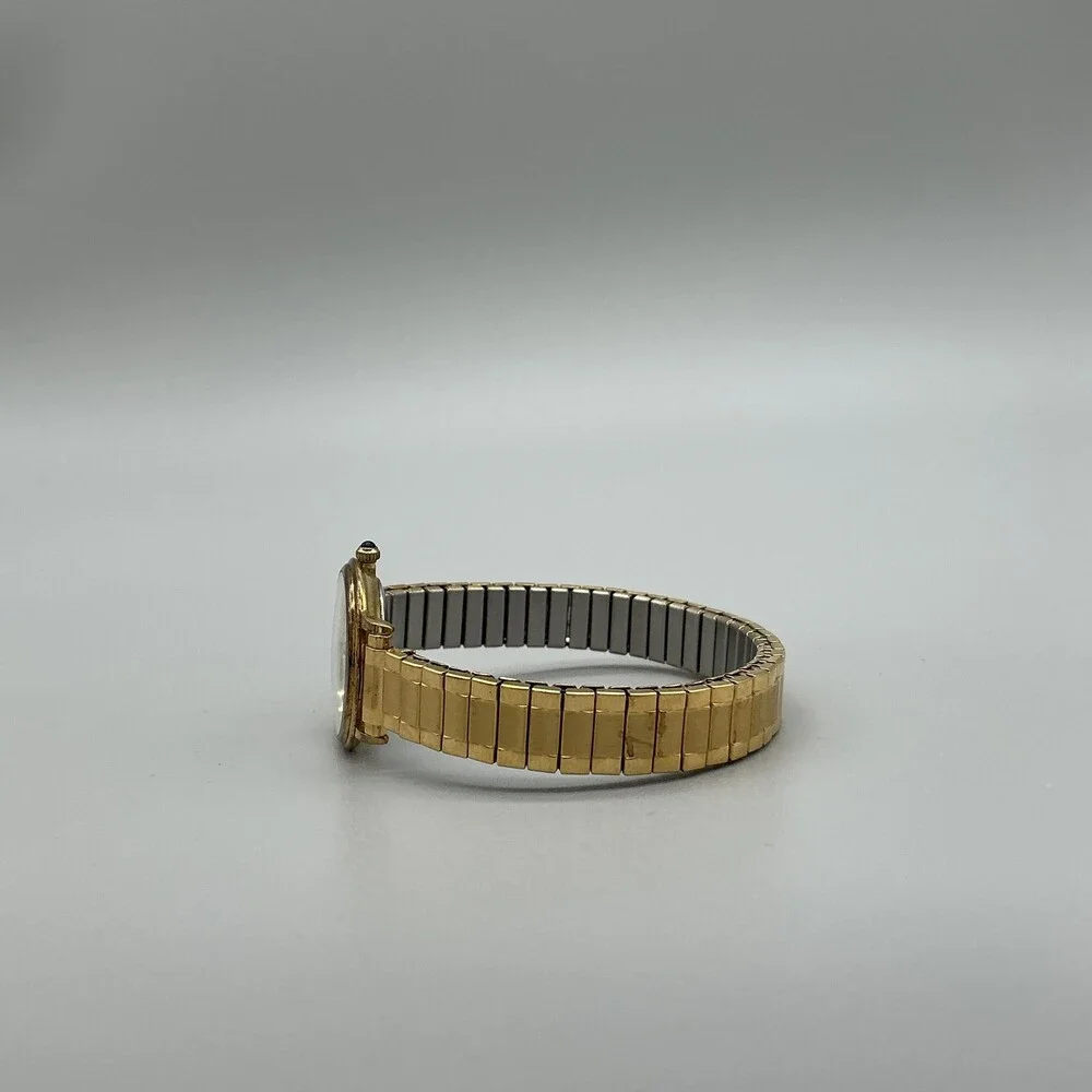 Vintage Peugeot Womens Watch 24mm White Dial Gold Tone Stretch New Battery